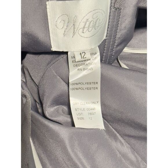 WToo by Watters Strapless Bobbinet Long Bridesmaid Dress Pewter Gray Size 12 - Picture 3 of 14